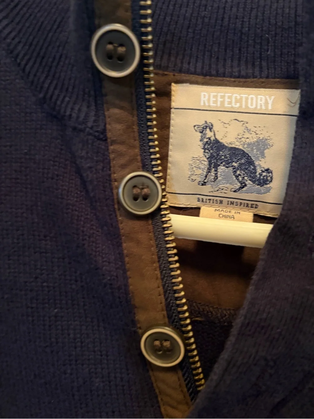 Men's Navy Button-Trim Zip Mock Collar Sweater